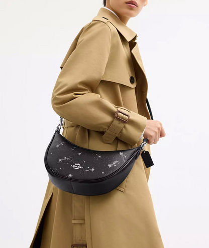 Coach Aria Shoulder/Crossbody Leather Bag with Star Print In Black
