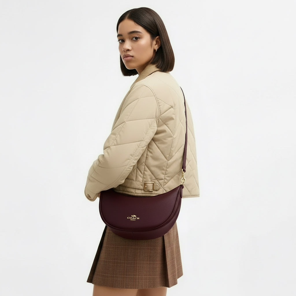 Coach Aria Shoulder/Crossbody Leather Bag In Dark Wine