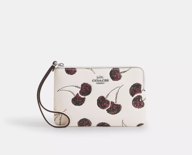 NWT Coach Corner Zip Wristlet With Cherry Print