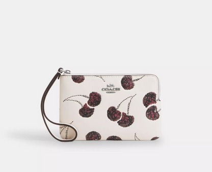 NWT Coach Corner Zip Wristlet With Cherry Print