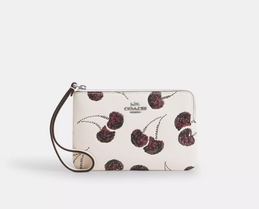 NWT Coach Corner Zip Wristlet With Cherry Print