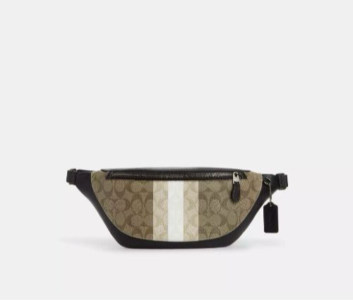 Coach Warren Belt Bag With Varsity Stripe In Signature Canvas & Soft Leather