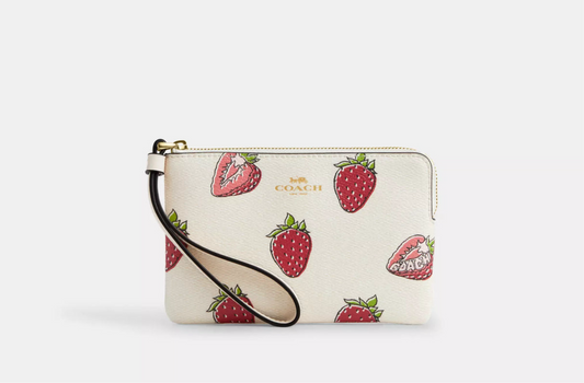 NWT Coach Corner Zip Wristlet With Strawberry Print