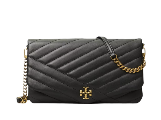 NWT Tory Burch Kira Chevron Leather Clutch In Black With Dust Bag