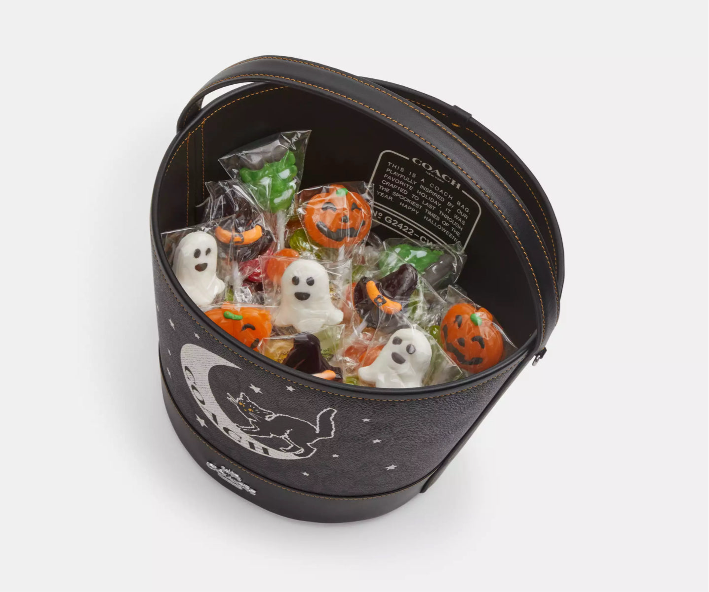 NWT Coach Trick Or Treat Bucket With Halloween Black Cat Moon & Stars