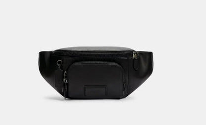 NWT Coach Men's Track Belt Bag In Smooth Leather In Gunmetal/Black