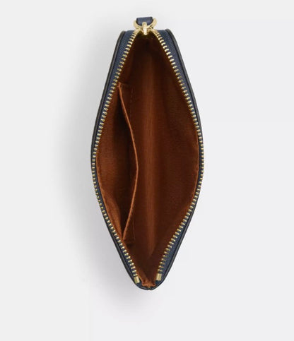 NWT Coach Leather Corner Zip Wristlet Wallet with Embellishments In Gold/Denim