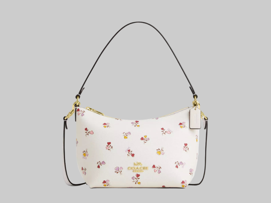 NWT Coach Zip Top Shoulder Bag with Floral print In Gold/Chalk Multi