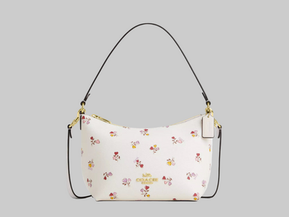 NWT Coach Zip Top Shoulder Bag with Floral print In Gold/Chalk Multi