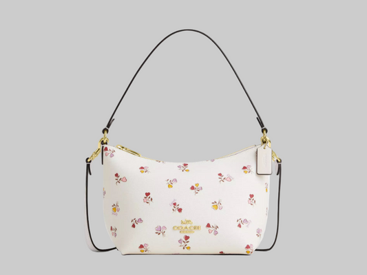 NWT Coach Zip Top Shoulder Bag with Floral print In Gold/Chalk Multi