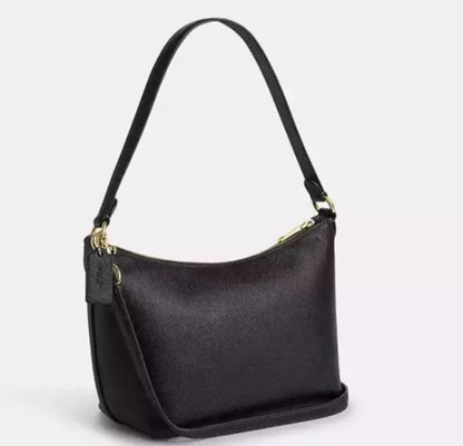 Coach Zip Top Shoulder Bag In Crossgrain Leather Silver/ Black