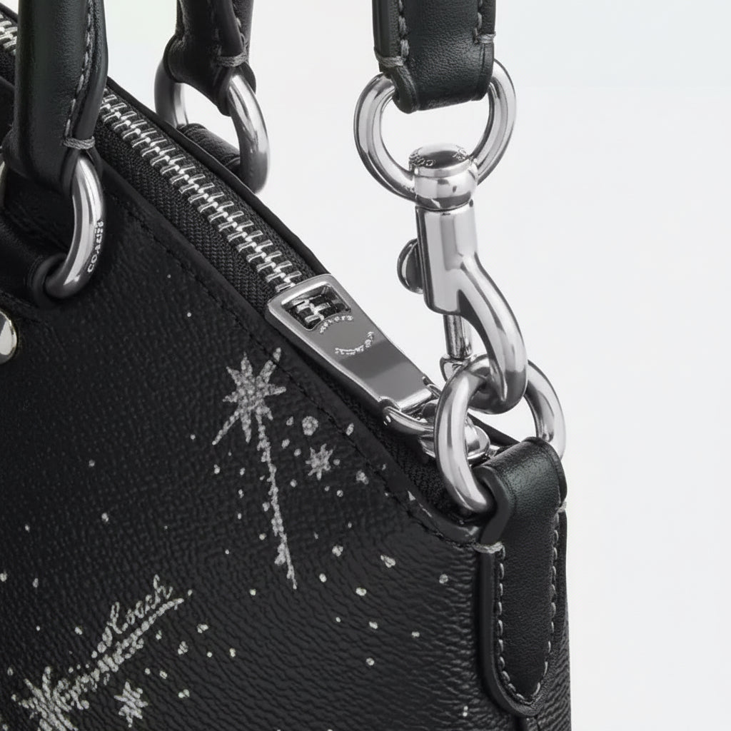 NWT Coach Sadie Satchel Bag In Black With Star Print