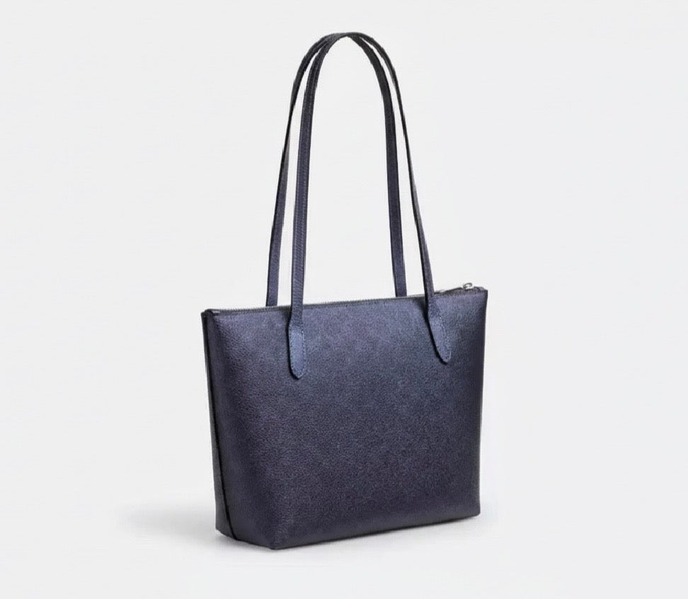 NWT Coach Fiona Zip Tote In Pearlized Signature Canvas & Metallic Smooth Leather