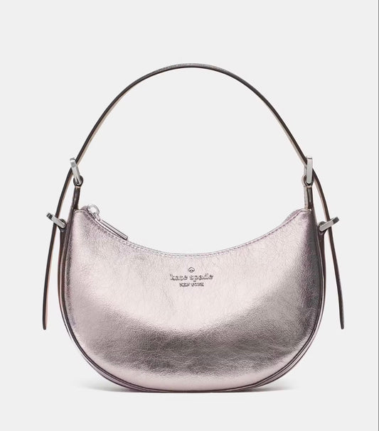 NWT Kate Spade Nova Crinkle Metallic Small Crescent Shoulder Bag