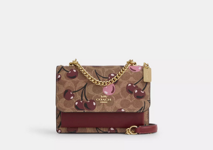 NWT Coach Mini Klare Crossbody In Signature Canvas & Leather Cherry Print