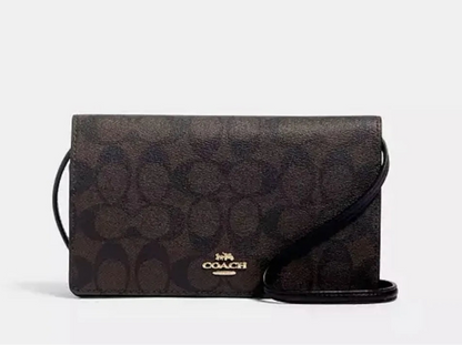 Coach Signature Leather Anna Foldover Clutch/Crossbody