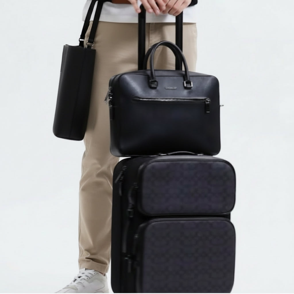 NWT Coach Ethan Slim Brief Laptop Leather Bag In Black