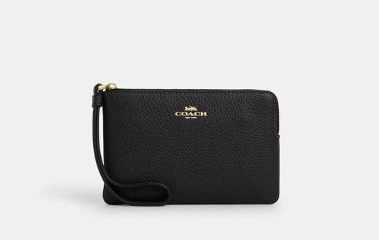 NWT Coach Leather Corner Zip Wristlet Wallet Gold/Black