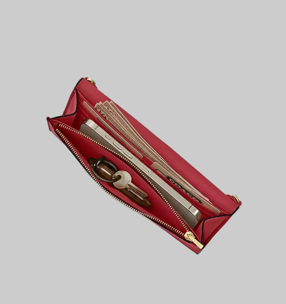 NWT Coach Leather Klare Wallet With Chain In Red