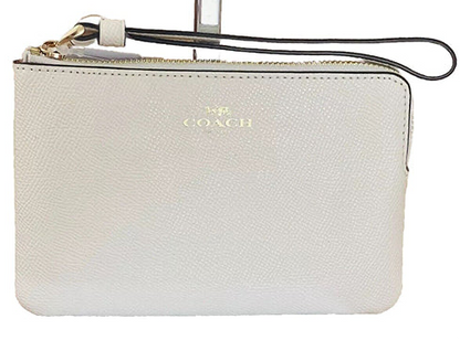 Coach Cross Grain Leather Corner Zip Wristlet Wallet Gold/Chalk