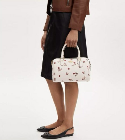 Coach Rowan Satchel Crossbody Leather Bag With Ladybug Floral Print