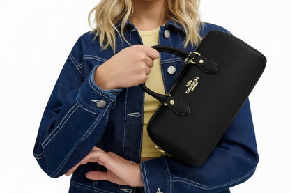 NWT Coach Rowan LONG Satchel Leather Bag In Gold/Black