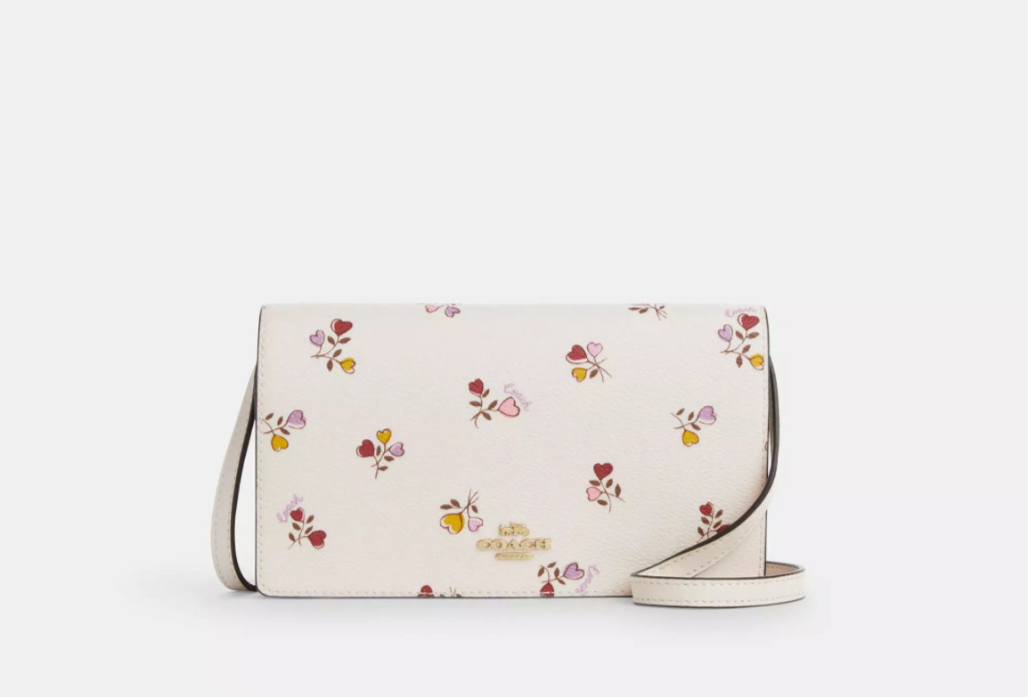 Coach Anna Foldover Clutch Crossbody Bag With Heart Print