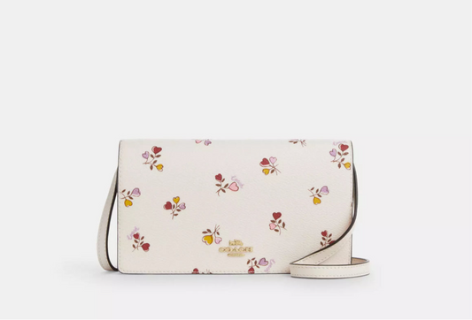 Coach Anna Foldover Clutch Crossbody Bag With Heart Print