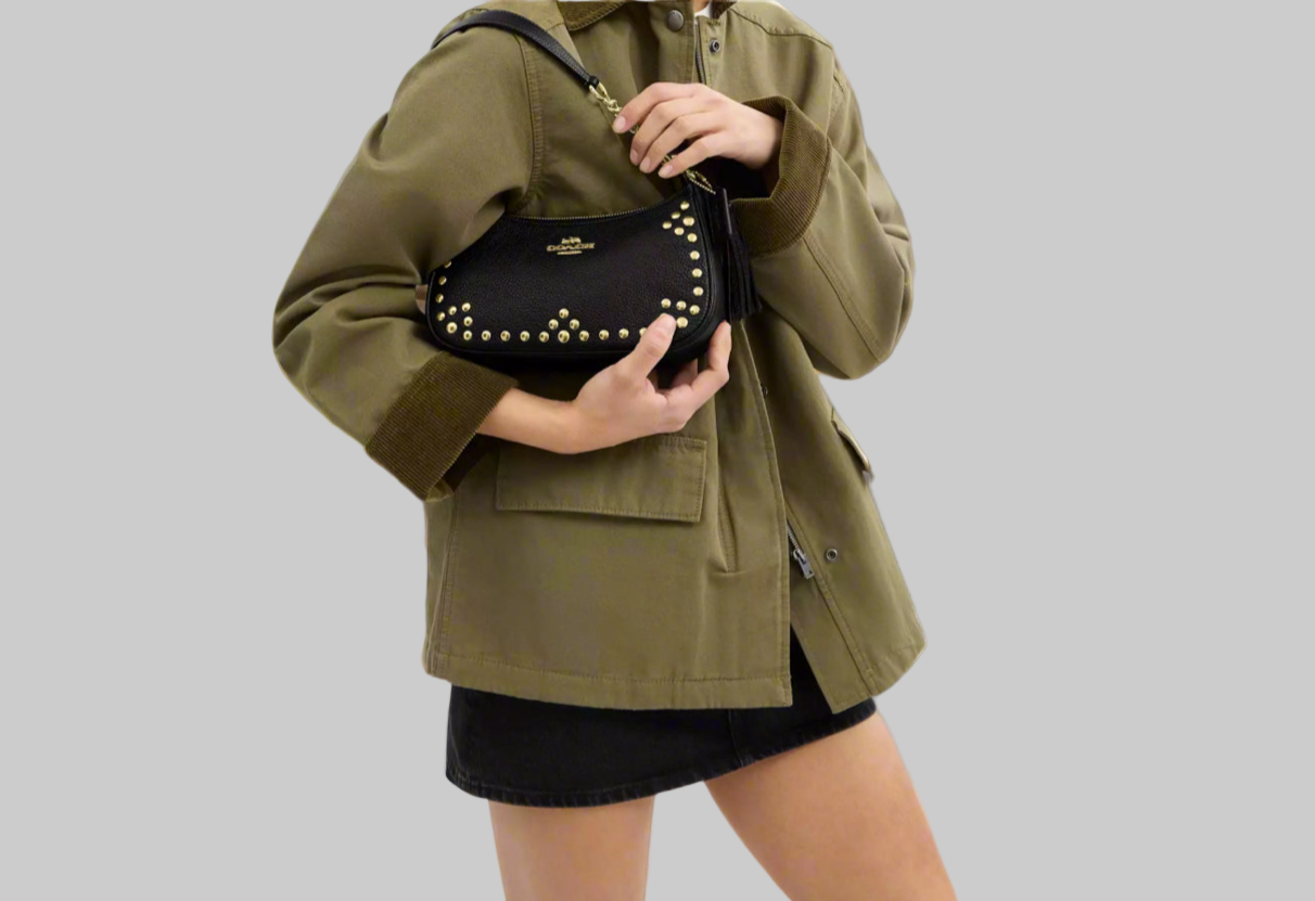 NWT Coach Leather Teri Shoulder Bag With Rivets In Black