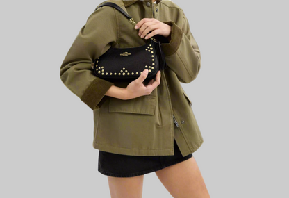 NWT Coach Leather Teri Shoulder Bag With Rivets In Black