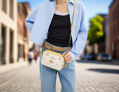 NWT Coach Mini Jamie Camera Bag With Floral Print In Chalk/Multi