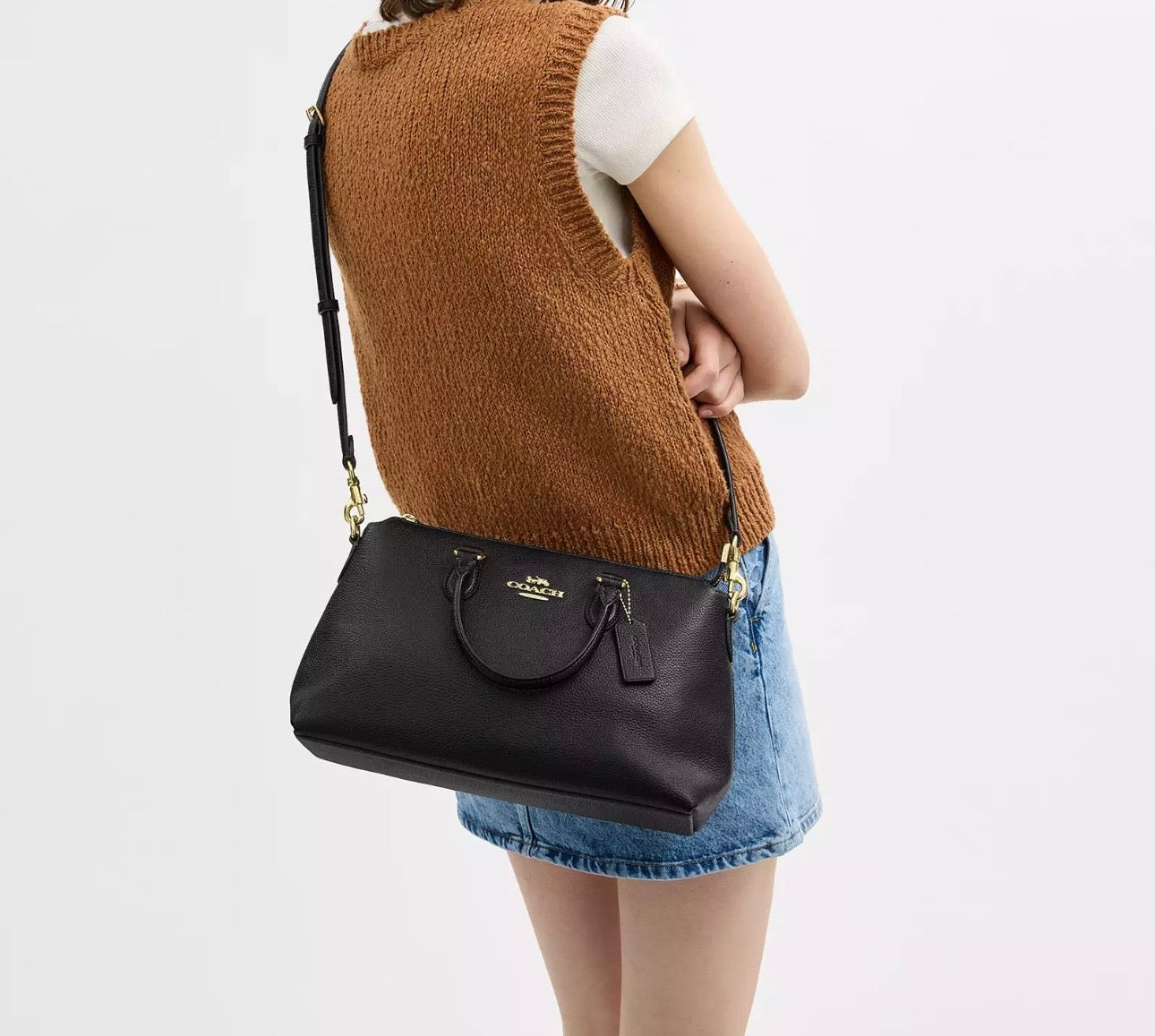 NWT Coach Leather Georgia Sachel Convertible Bag In Black