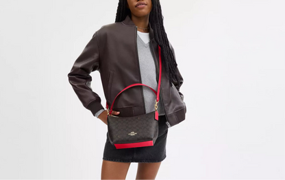 Coach Zip Top Shoulder Bag In Signature Canvas & Leather