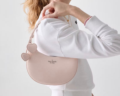 NWT Kate Spade Nova Braided Crescent Leather Shoulder Bag With Heart Charms