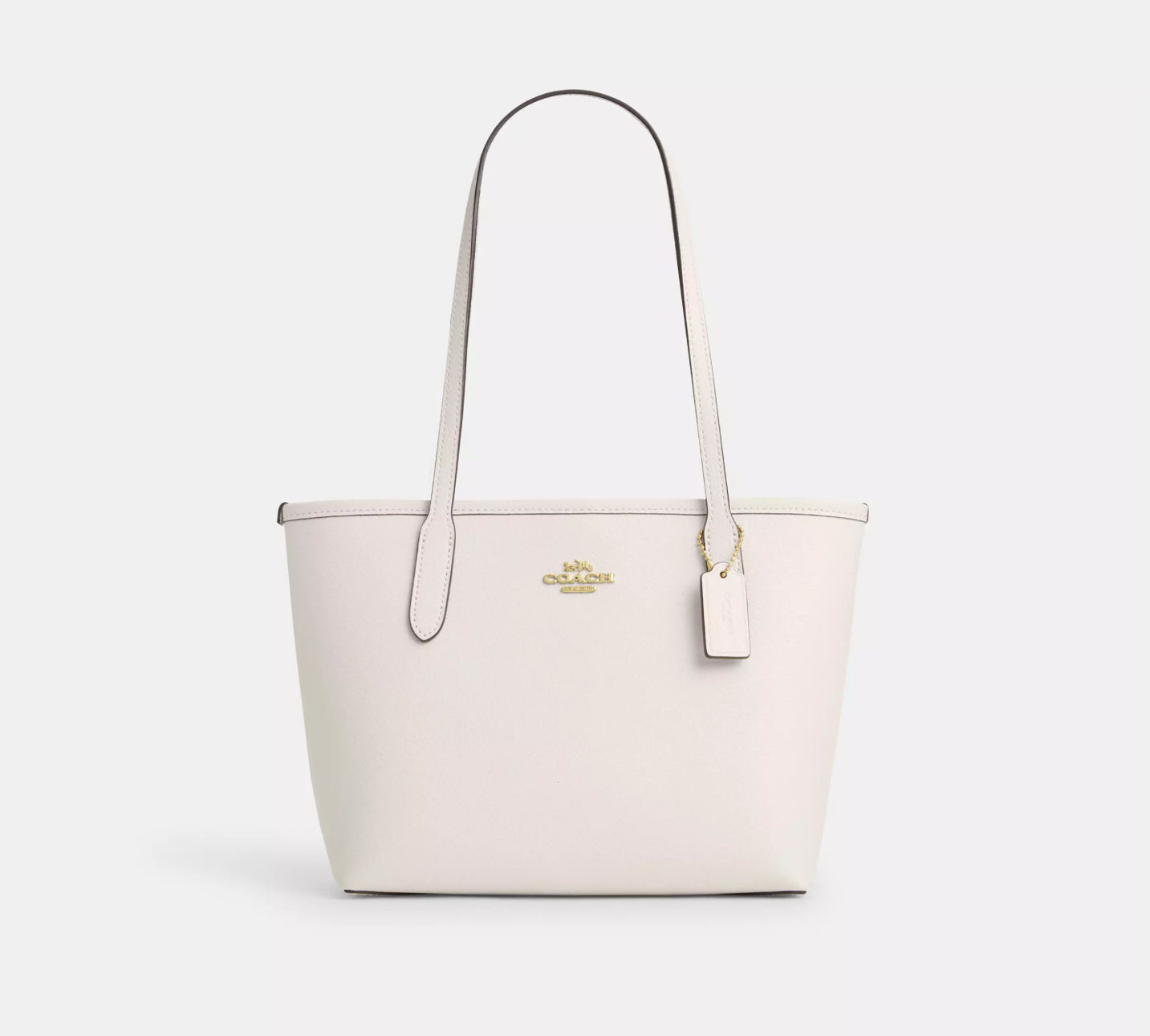 Coach Leather Small City Tote In Gold/Chalk