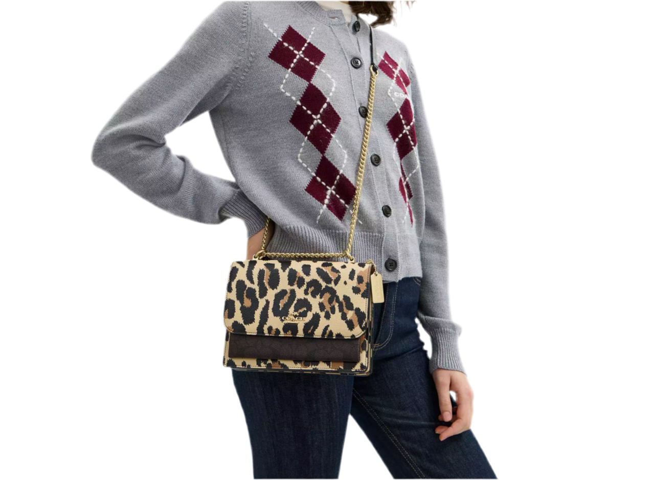 NWT Coach Klare Crossbody Leather Bag With Leopard Print & Signature Canvas