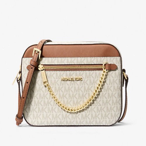 Michael Kors Jet Set Large Logo Crossbody Bag with Zip Chain white