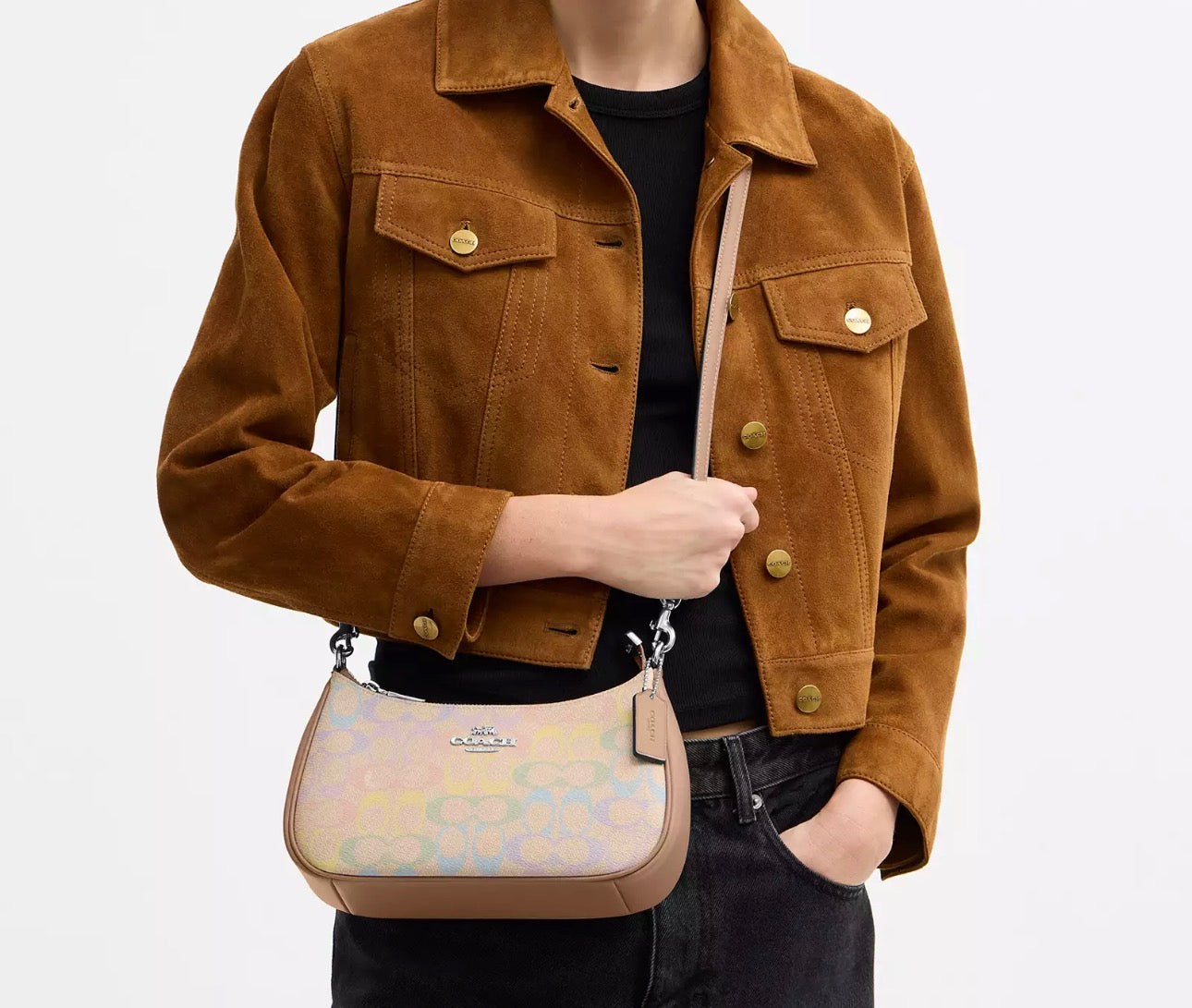 NWT Coach Teri Shoulder Bag In Rainbow Signature Canvas