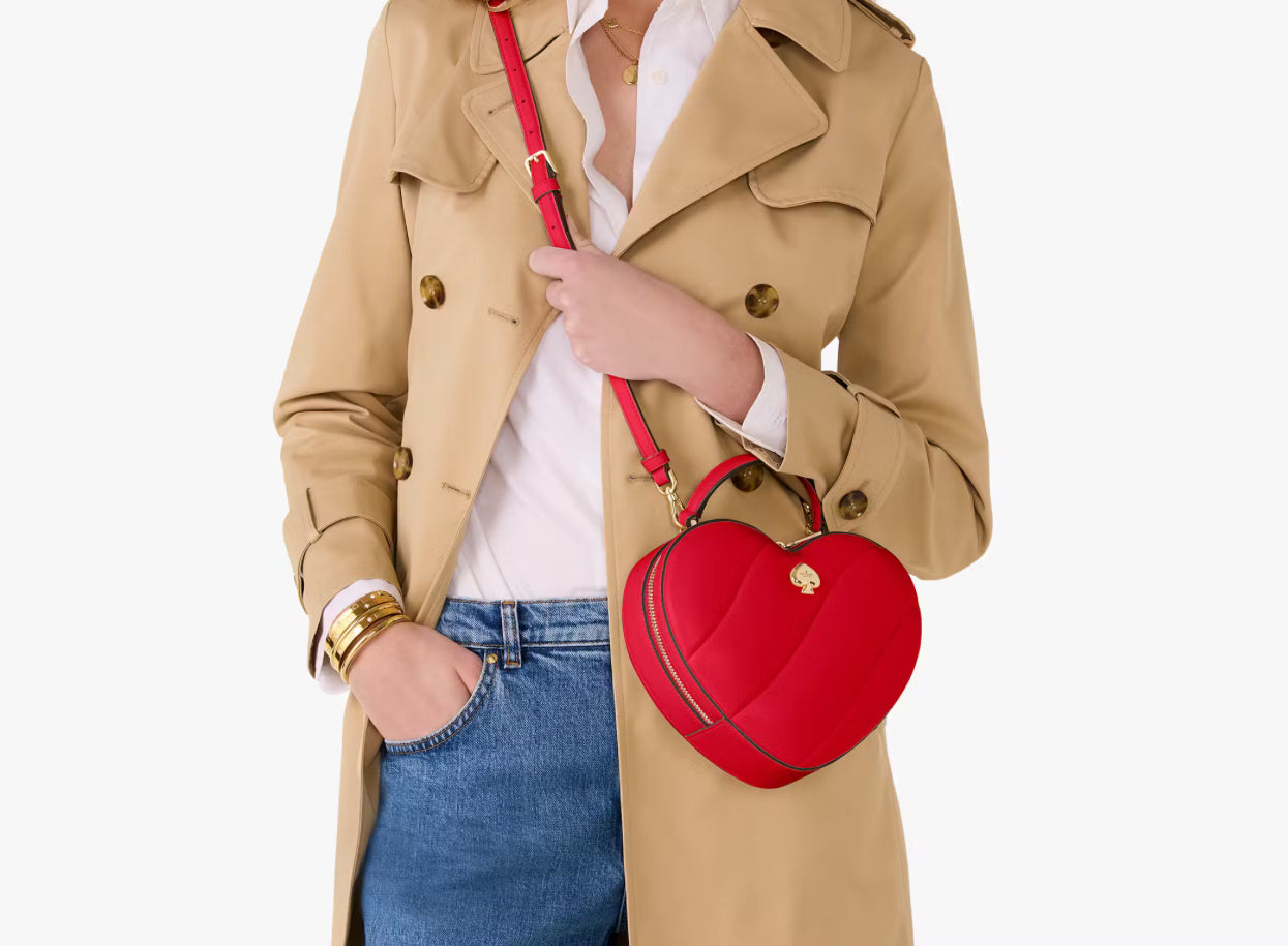 NWT Kate Spade Love Shack Quilted 3D Heart Leather Crossbody In Red