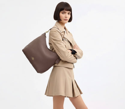 NWT Coach Large Laurel Shoulder Leather Bag in Gold/Dark Stone