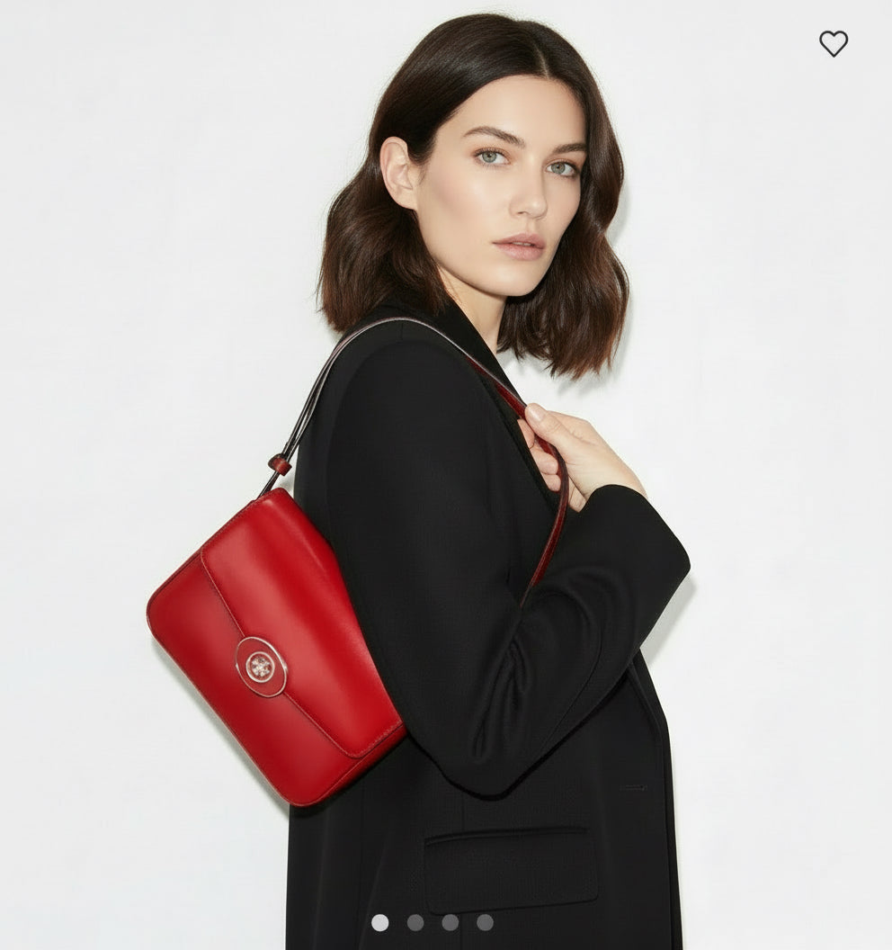 NWT Tory Burch Robinson Spazzolato Convertible Leather Shoulder Bag In Red With Dust Bag