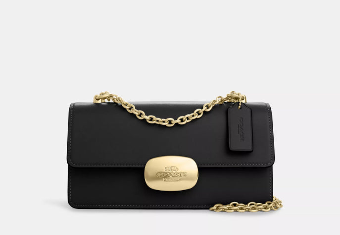 Coach Eliza Flap Crossbody Leather Bag In Gold/Black