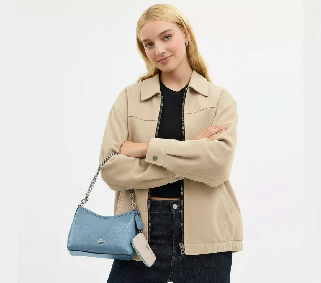 NWT Coach Leather Laurel Small Shoulder Bag With Mirror Charm And Pouch