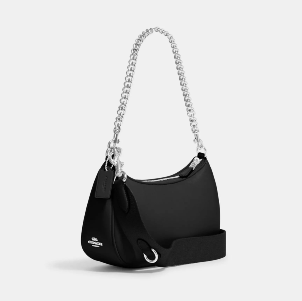 NWT Coach Black Teri Shoulder Bag With Signature Quilting In Smooth Leather