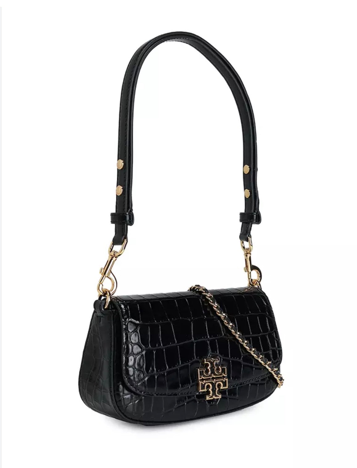 NWT Tory Burch Britten Embossed Convertible Crossbody Leather Handbag In Black