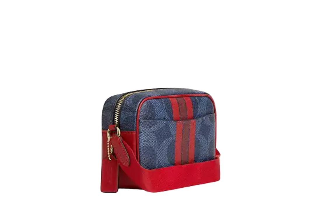 NWT Coach Mini Jamie Camera Crossbody Bag In Signature Canvas With Varsity Stripe