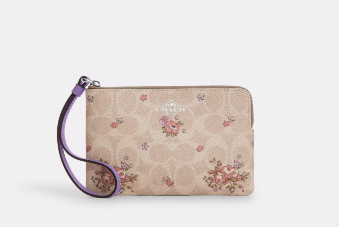 NWT Coach Corner Zip Wristlet In Signature Canvas with Floral Print