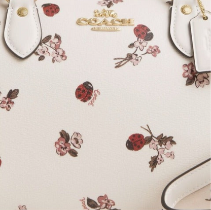 Coach Rowan Satchel Crossbody Leather Bag With Ladybug Floral Print