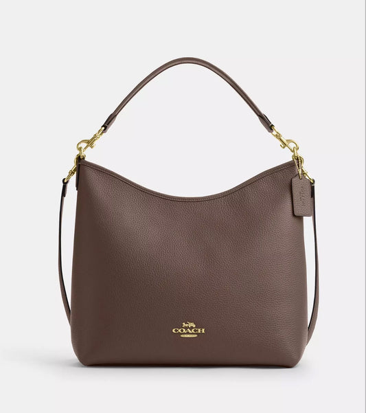 NWT Coach Large Laurel Shoulder Leather Bag in Gold/Dark Stone