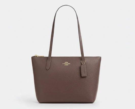 NWT Coach Leather Fiona Zip Tote In Gold/Dark Stone